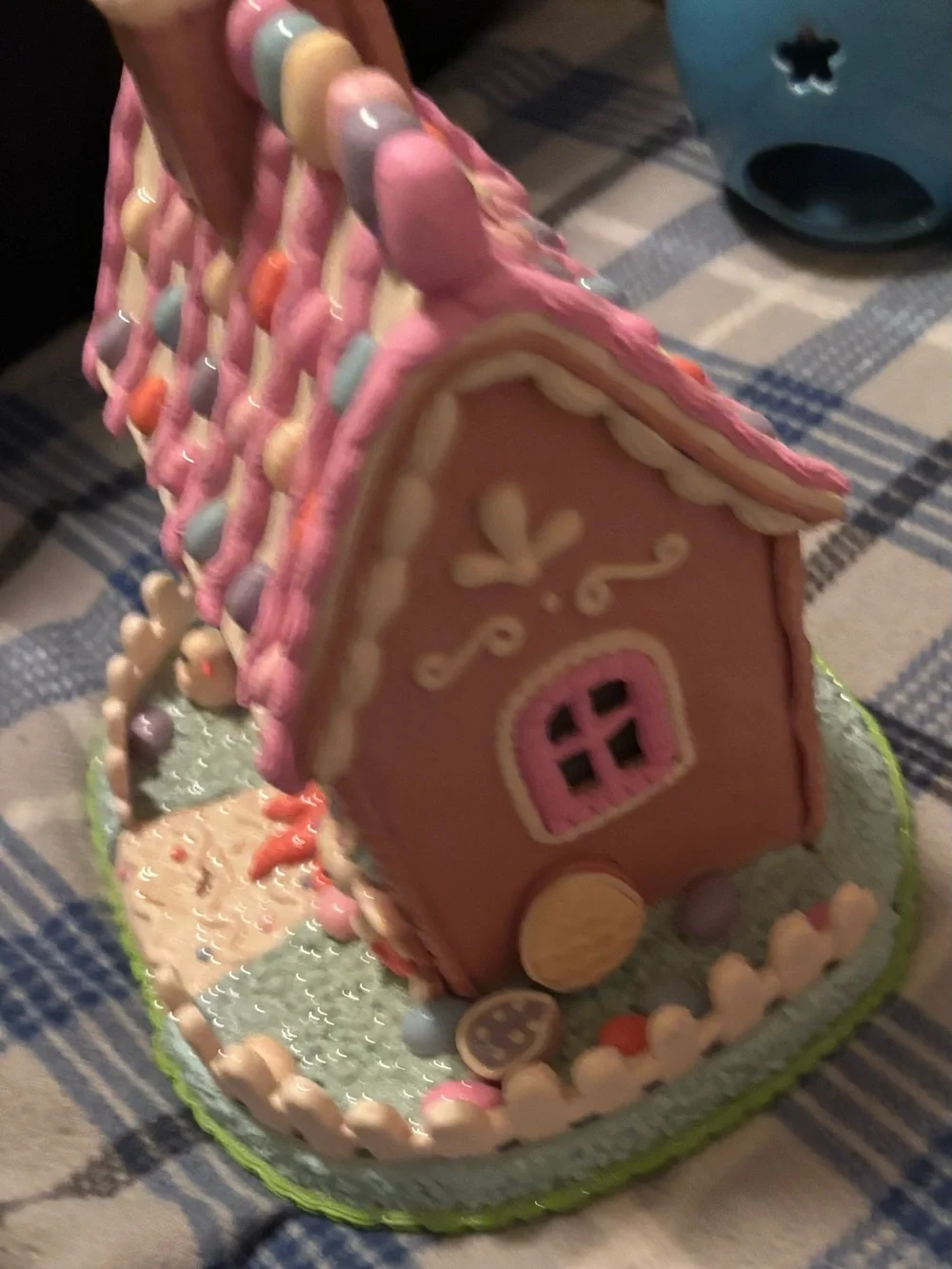 Pastel Pink Easter Gingerbread House Decorative Centerpiece